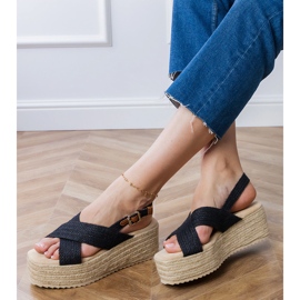Sandale negre de espadrilles pe platformă cu dungi negru 1