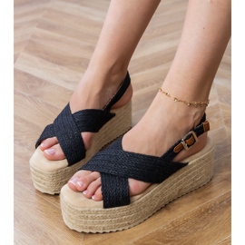 Sandale negre de espadrilles pe platformă cu dungi negru 3