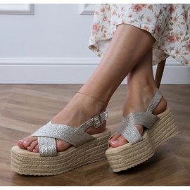 Sandale de argint espadrille pe o platformă cu dungi 2