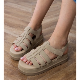 Sandale de gladiator întunecat bej pe platformă 4