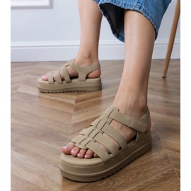 Sandale de gladiator întunecat bej pe platformă 2