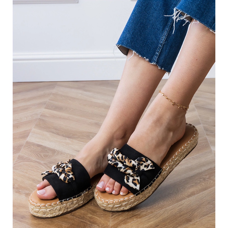 Espadrilles negri cu arc negru 2