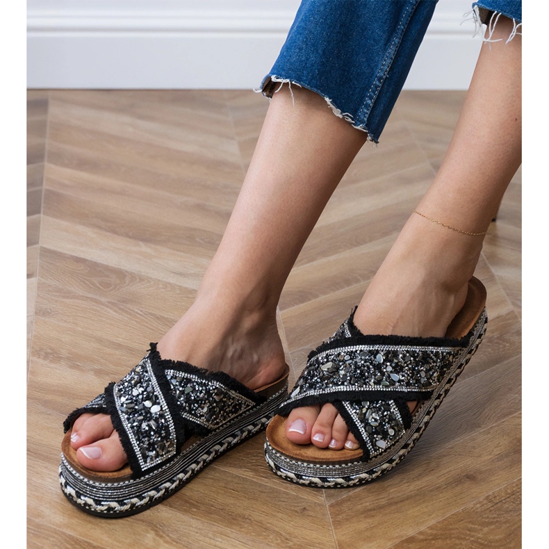 Flip -flops negru cu dungi 2