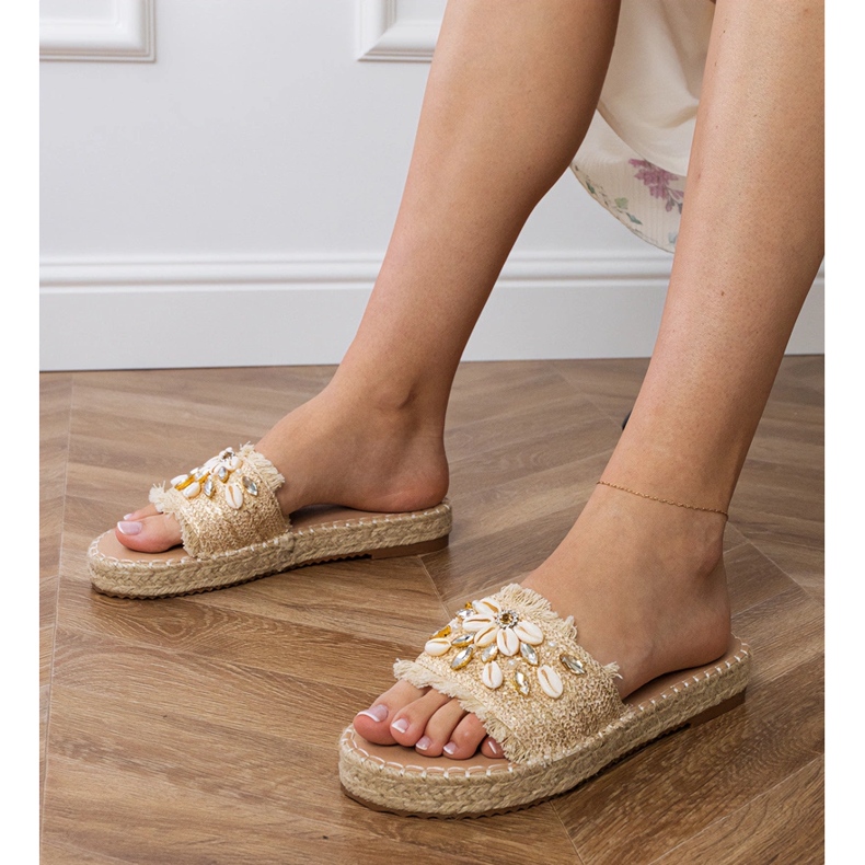 Espadrilles flip -flops cu scoici de aur 1