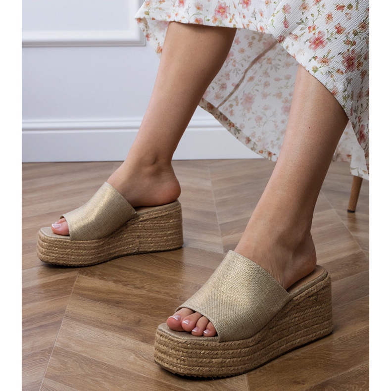Espadrilles clasic espadrilles flip -flops pe platformă de aur 1