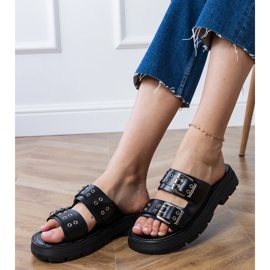 Flip -flop -uri plate negre cu cleme pe dungi negru 2