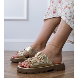 Flip -flop -uri plate aurii cu cleme pe dungi de aur 1