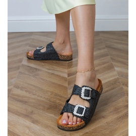 Flip -flops negru pe talpa de plută cu zirconi pe catarame 1