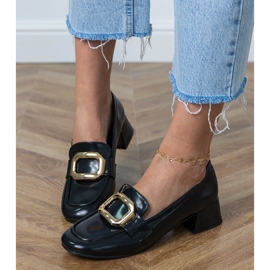 Încălțăminte cu degetele joase pentru femei negre, cu o decorare aurie negru 2