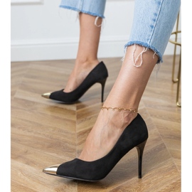 Pompele negre Ecosam cu un deget metalic negru 2 Pompele negre Ecosam cu un deget metalic negru 2