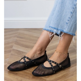 Balerine cu plasă neagră cu o cataramă decorativă negru 2 Balerine cu plasă neagră cu o cataramă decorativă negru 2