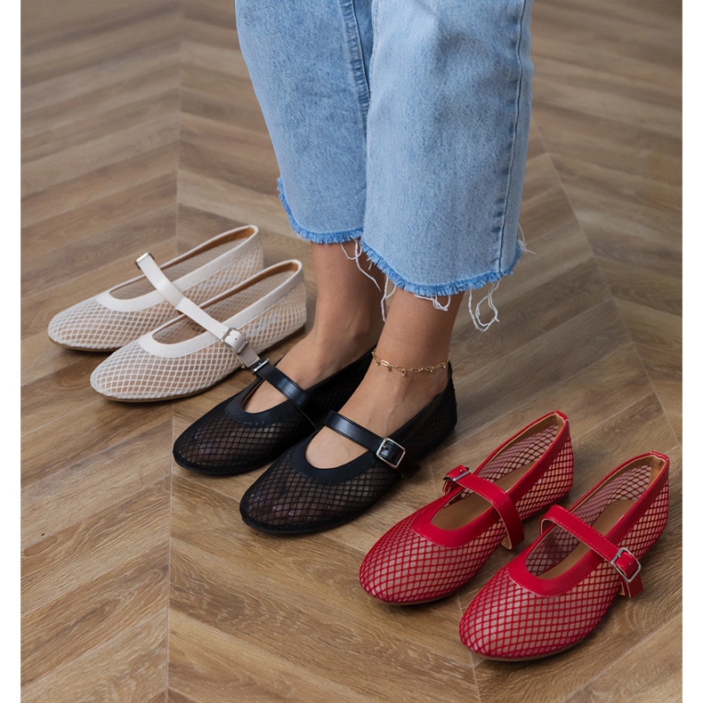 Balerine cu plasă roșie cu o cataramă roșu 1