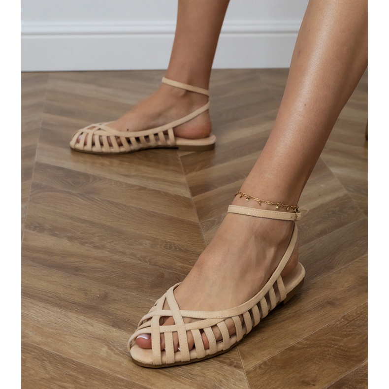 Sandale plate pentru femei bej construite -up 2