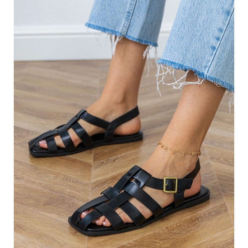 Sandale negre construite gladiator negru 1