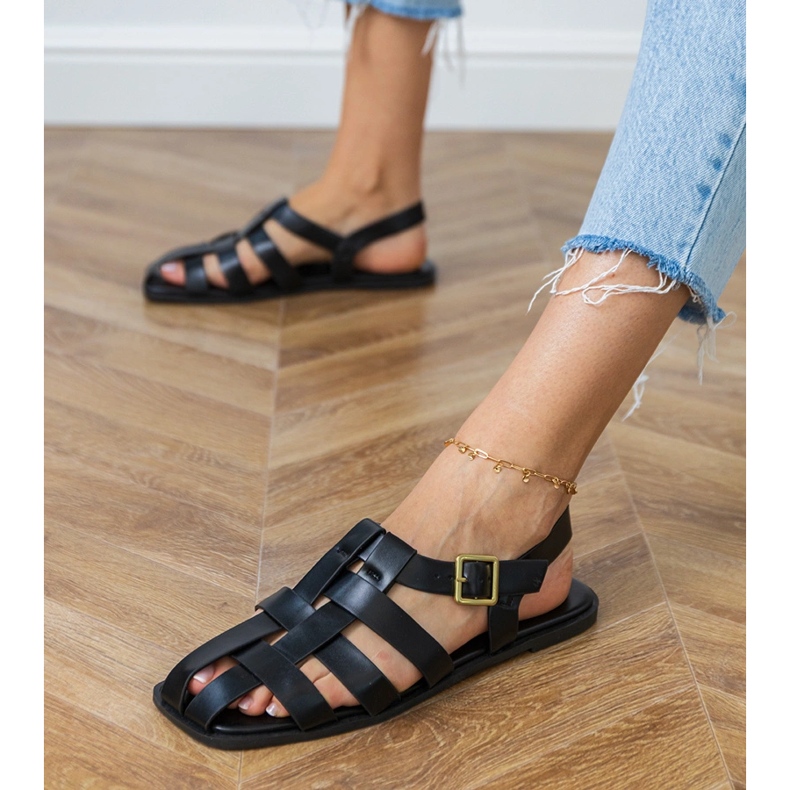 Sandale negre construite gladiator negru 2