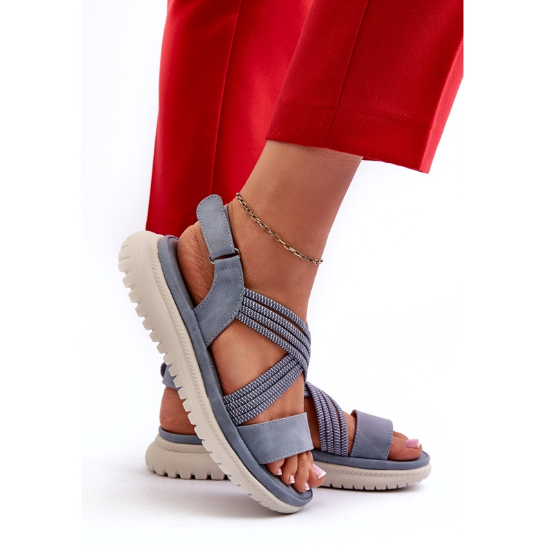 Evento Sandale cu velcro pentru damă ușoare, confortabile, albastre, Ceclea albastru 3