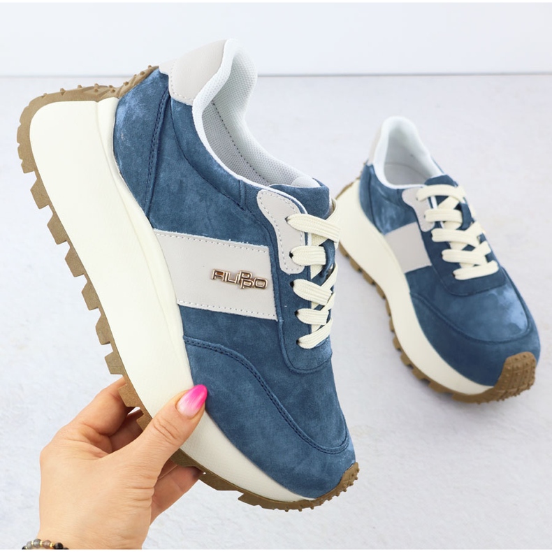 Încălțăminte din piele pe o platformă groasă Blue Filippo DP6785 albastru 1