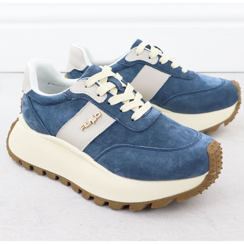 Încălțăminte din piele pe o platformă groasă Blue Filippo DP6785 albastru 2