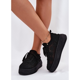 Adidașii pentru femei pe platformă cu un superior negru de croșetat superior 2