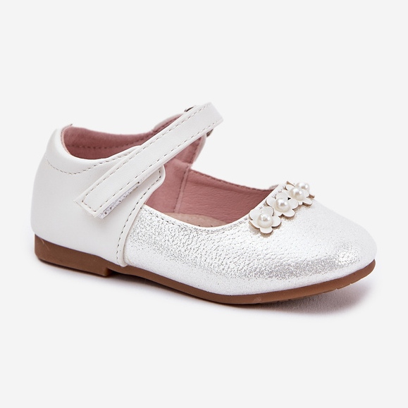 EVento Balerinele pentru copii Velcro cu flori albe 2