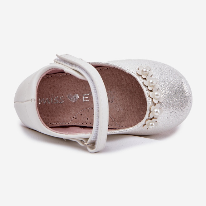 EVento Balerinele pentru copii Velcro cu flori albe 1