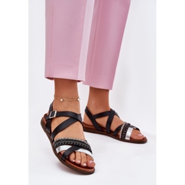 Sandale plate pentru femei cu dungi Sergio Leone SK087H negru 2 Sandale plate pentru femei cu dungi Sergio Leone SK087H negru 2
