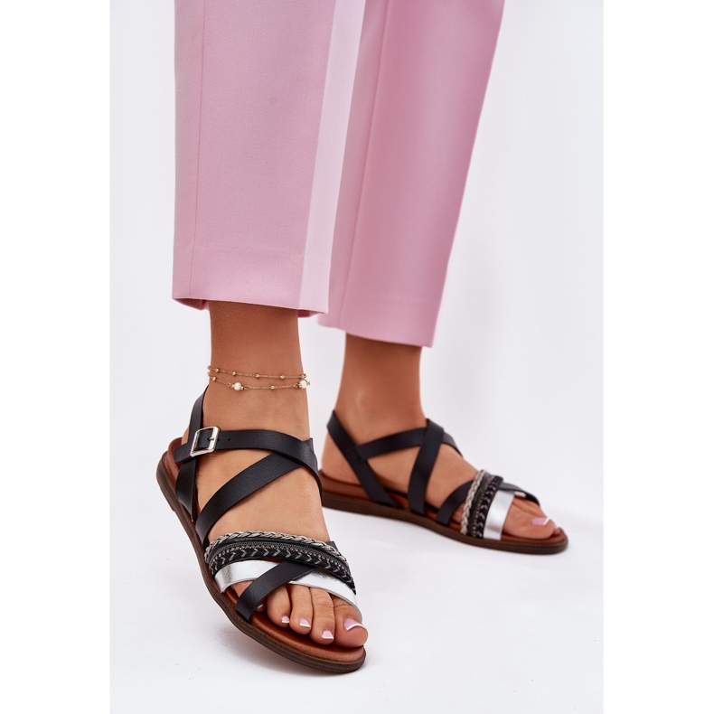 Sandale plate pentru femei cu dungi Sergio Leone SK087H negru 2 Sandale plate pentru femei cu dungi Sergio Leone SK087H negru 2