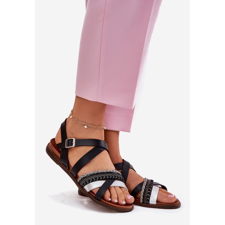 Sandale plate pentru femei cu dungi Sergio Leone SK087H negru 1 Sandale plate pentru femei cu dungi Sergio Leone SK087H negru 1