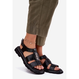Sandale din piele pentru femei lăcuite cu detalii decorative Artiker 56C0691 Negru 1