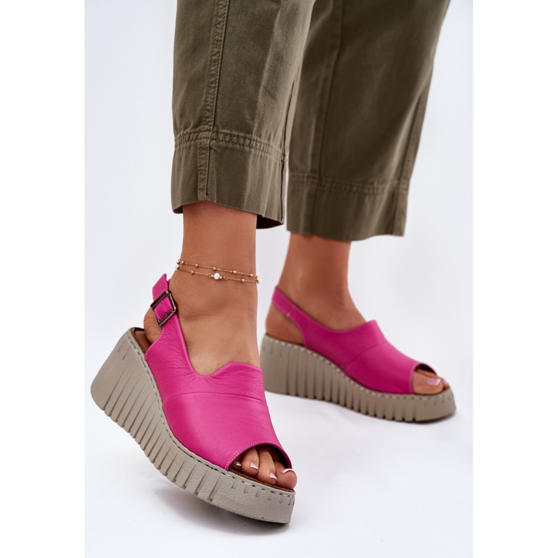 ARTIKER Sandale pentru femei din piele naturală pentru o pană Artker 54C0789 Fuchsia roz 2