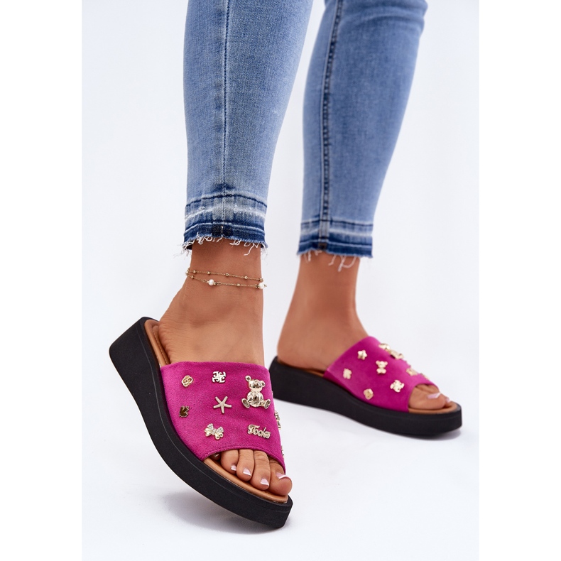 Flip -uri din piele de căprioară pentru femei cu Vinceza 66741 Fuksja roz 2