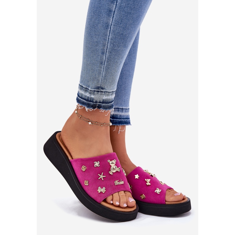 Flip -uri din piele de căprioară pentru femei cu Vinceza 66741 Fuksja roz 1