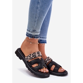 Flip Flops din piele pentru femei Vinceza 66769 Leopard negru 1