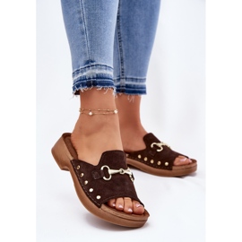 Papuci din piele de căprioară pentru femei inblu TF0002K Brown maro 2