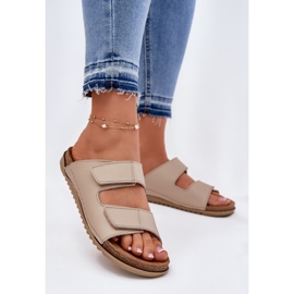 Papuci de piele pentru femei inblu aa0005g bej 2