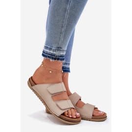 Papuci de piele pentru femei inblu aa0005g bej 1