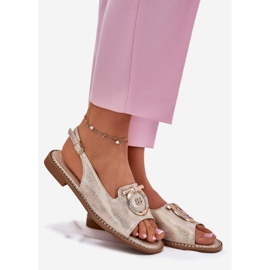 S.Barski Sandale elegante cu decor cu toc plat S. Barski KV51-003 Aur de aur 1 S.Barski Sandale elegante cu decor cu toc plat S. Barski KV51-003 Aur de aur 1