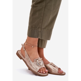 S.Barski Sandale elegante cu ornament cu toc plat S. Barski KV51-003 Aur roz de aur 1