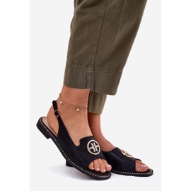 S.Barski Sandale pentru femei cu toc plat cu un ornament S. Barski KV51-002 Negru 1 S.Barski Sandale pentru femei cu toc plat cu un ornament S. Barski KV51-002 Negru 1