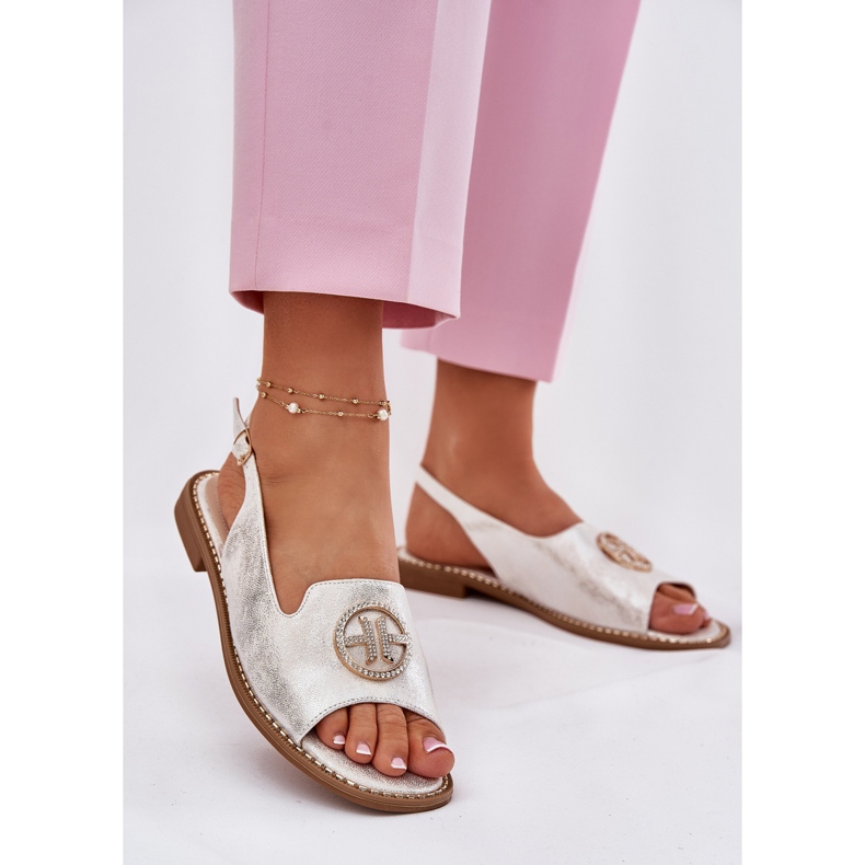 S.Barski Sandale pentru femei cu toc plat cu un ornament de S. Barski KV51-002 Silver argint 2