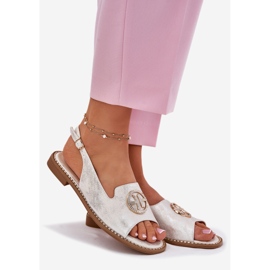 S.Barski Sandale pentru femei cu toc plat cu un ornament de S. Barski KV51-002 Silver argint 1