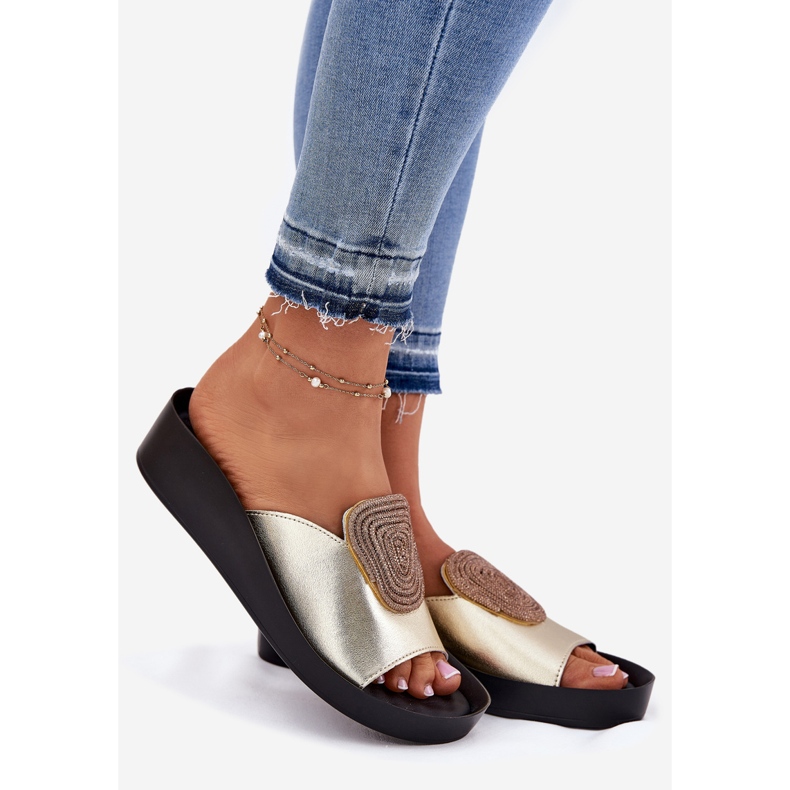 S.Barski Flip-flops din piele pentru femei cu un ornament KV51-028 PLN de aur 1