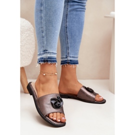 S.Barski Flip-flop-uri pentru femei cu toc plat cu detaliu decorativ KV51-007 grafit argint 2