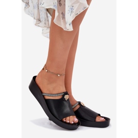 S.Barski Papuci din piele pentru femei cu o curea neagră decorativă KV51-034 negru 1