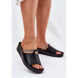S.Barski Papuci din piele pentru femei cu o curea neagră decorativă KV51-034 negru 2