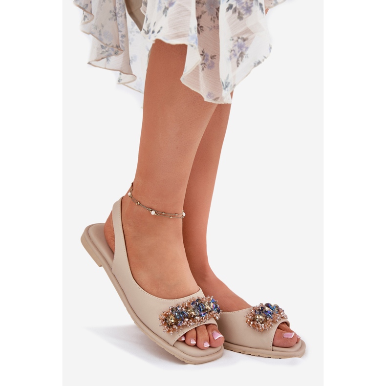 S.Barski Sandale plate pentru femei cu cristale S. Barski KV51-079 Bej 1