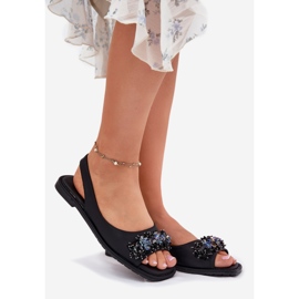 S.Barski Sandale plate pentru femei cu cristale S. Barski KV51-079 Negru 1 S.Barski Sandale plate pentru femei cu cristale S. Barski KV51-079 Negru 1