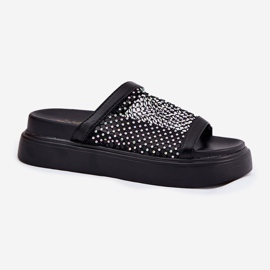 S.Barski Flip-flops decorat pentru femei pe platformă cu Mesh S. Barski My51-016 Negru 4