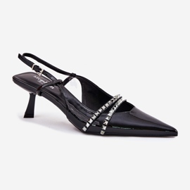 Pompe pictate pe un călcâi înalt cu dungi decorative dungi negre negru 7