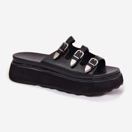 Flip -flops pentru femei pe platformă cu dungi negre negru 3